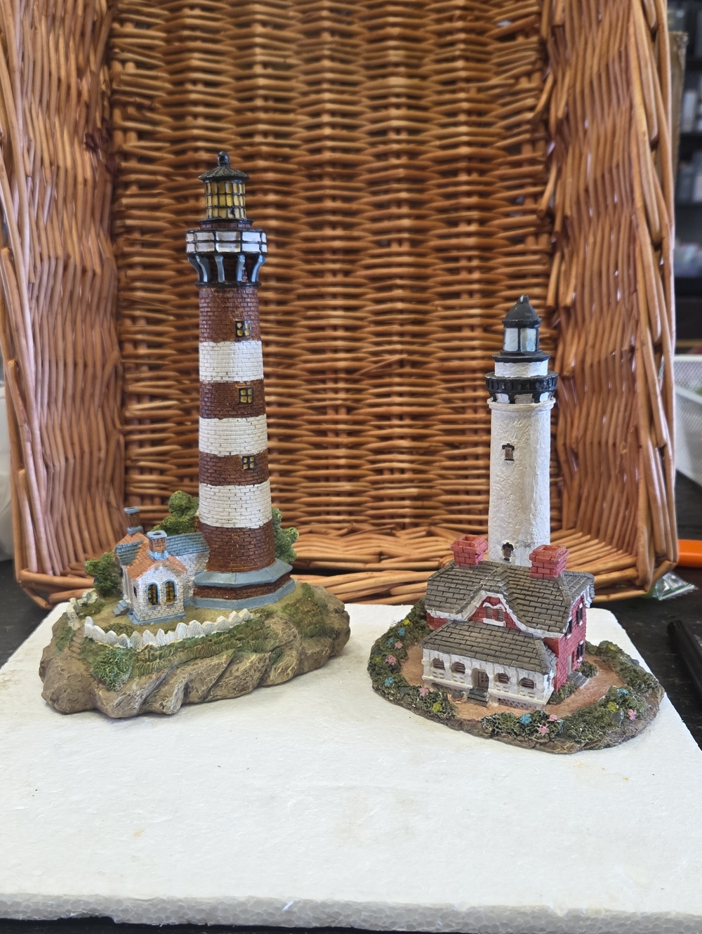 Coastal Lighthouse Figurine Duo in White and Brown
